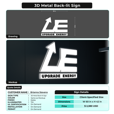 3D Metal Back-lit Sign For Brianna Stevens