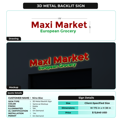 3D Metal Backlit Sign For Nino Bisc