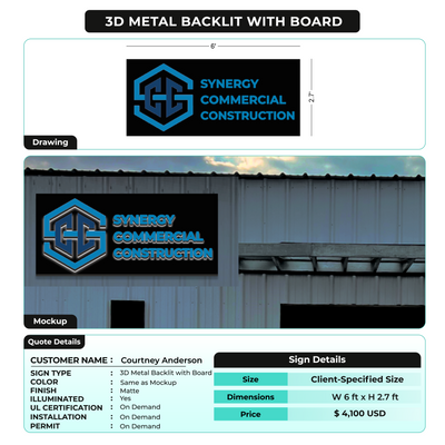 3D Metal Backlit + Board forCourtney Anderson