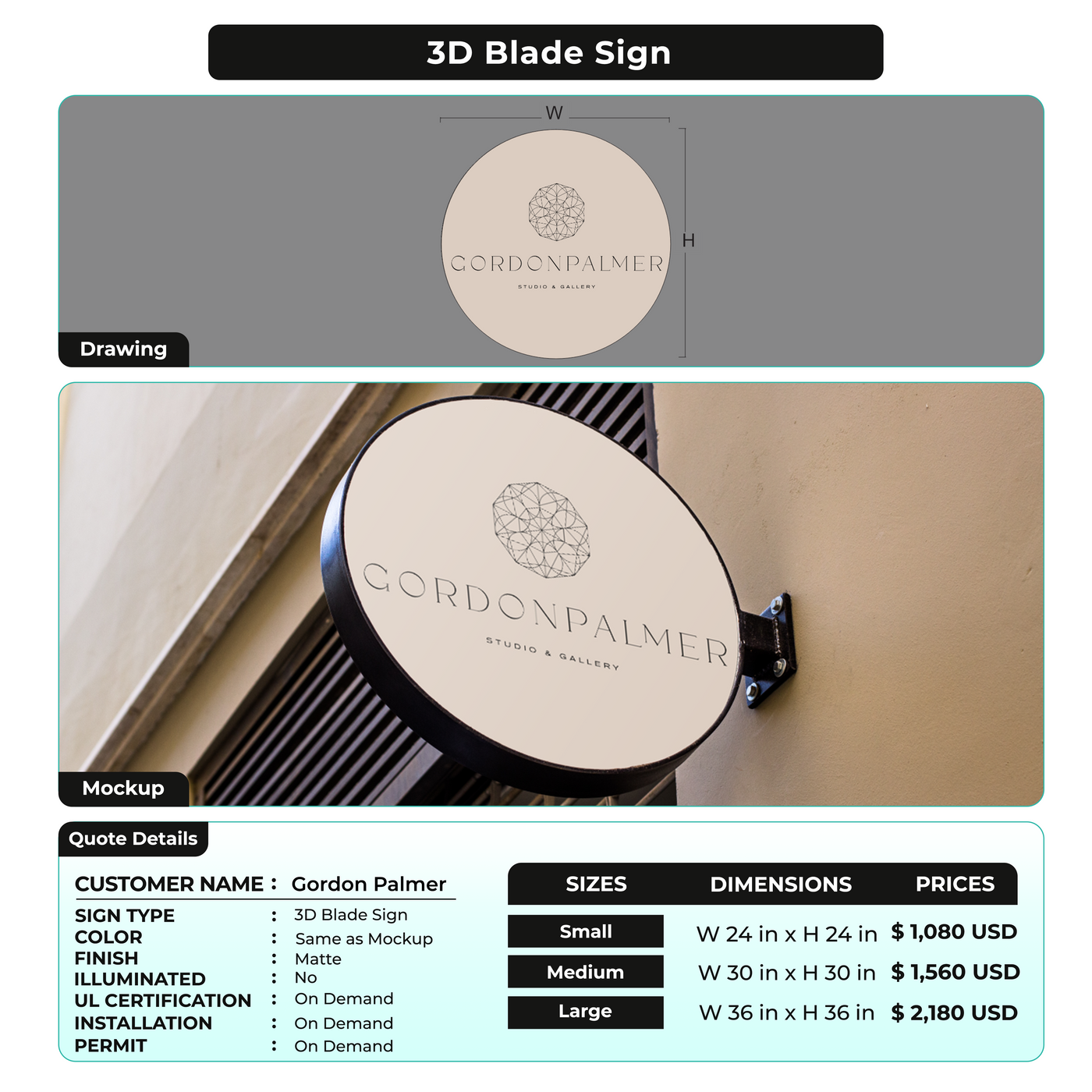Custom Signs for Gordon Palmer