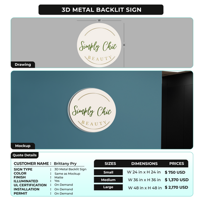 3D Metal Backlit Sign for Brittany Pry