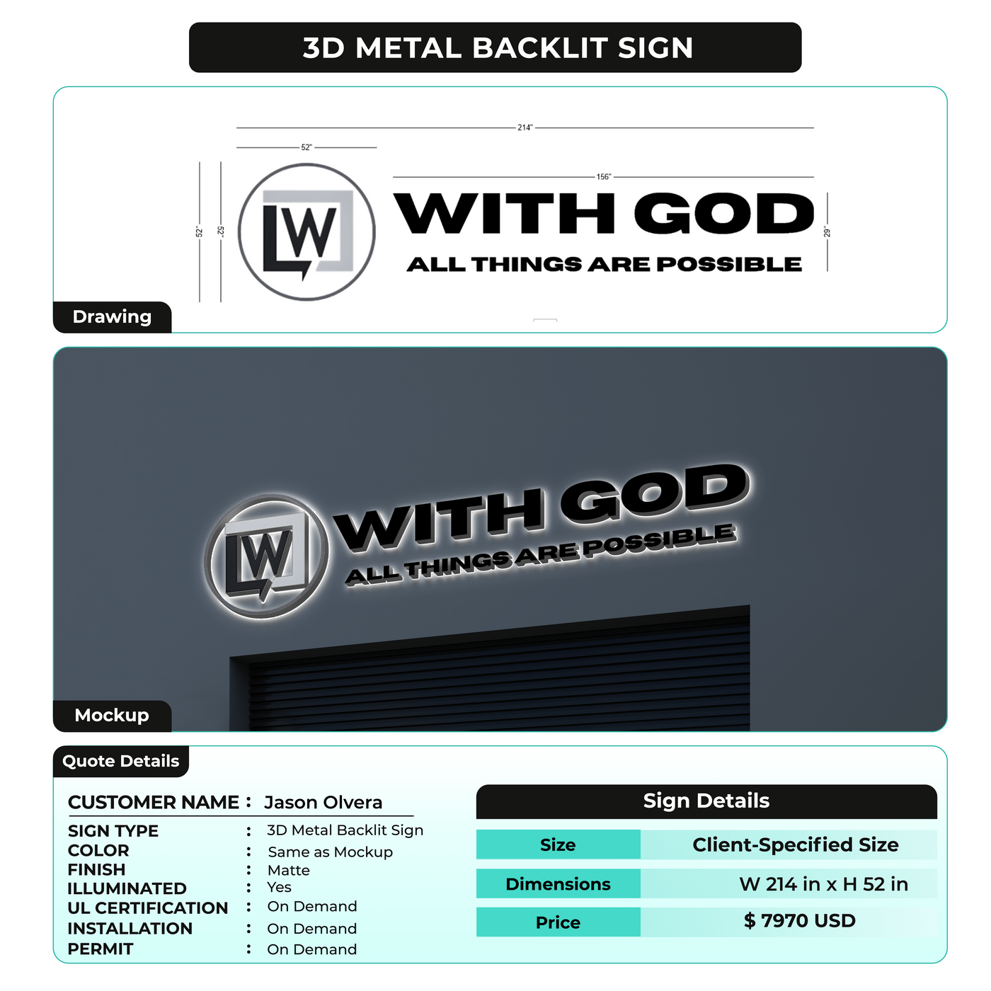 3d Metal Backlit Sign for Jason Olvera