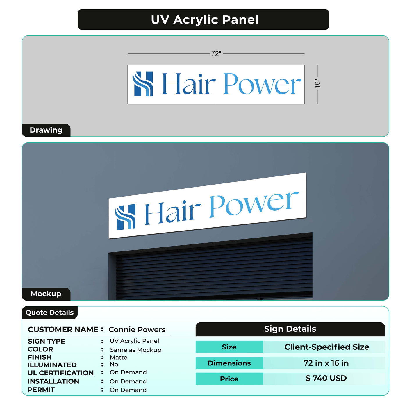 UV acrylic panel for Connie Powers