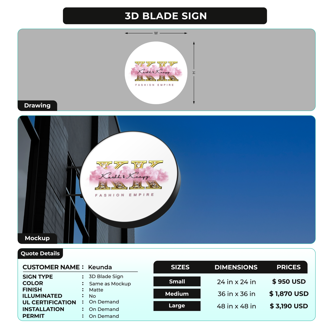 3D Blade Sign For Keunda