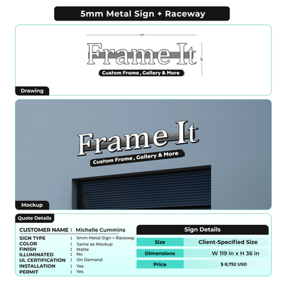 5mm Metal Sign + Raceway for Michelle Cummins