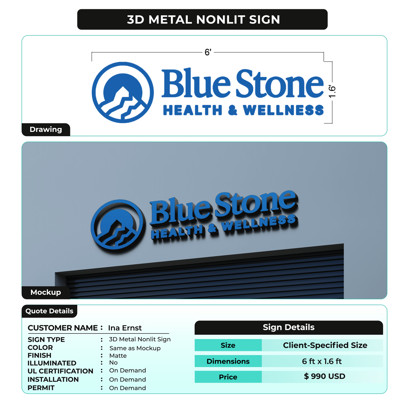 Custom Signs for Ina Ernst