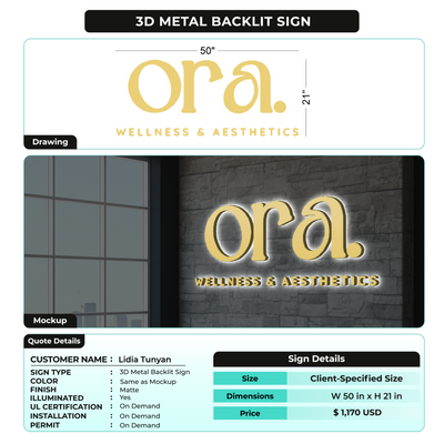3D Metal Backlit Sign for Lidia Tunyan