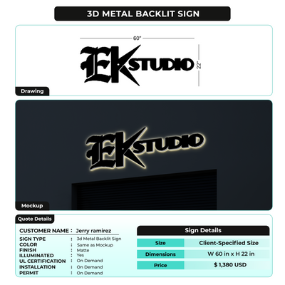 3D Metal Backlit Sign for Jerry ramirez