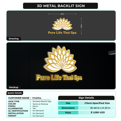 3D metal Back-lit Sign For Chalitta