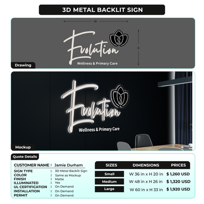 3D Metal Back-lit Sgn For Jamie Durham