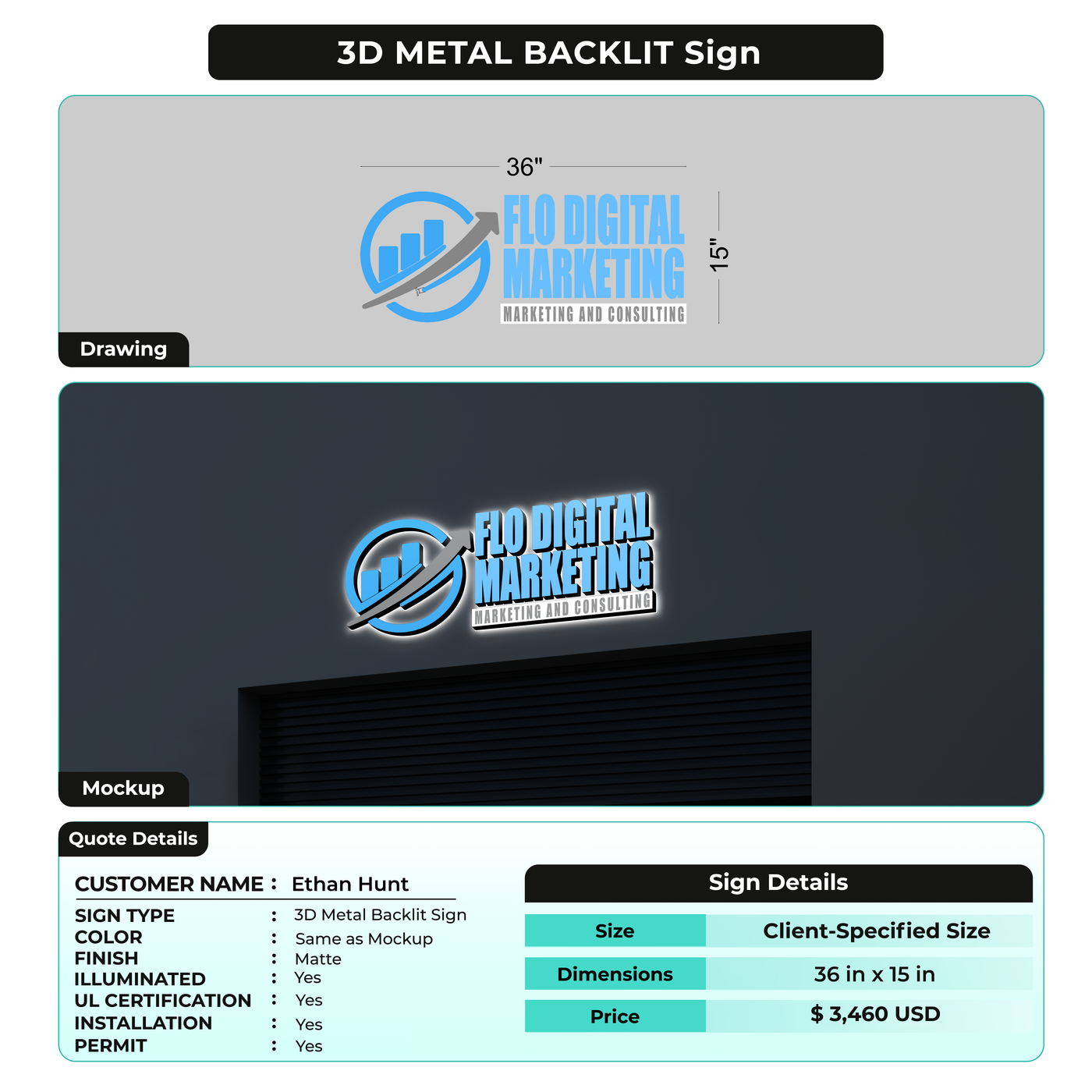 3D Metal Backlit Sign for Ethan Hunt