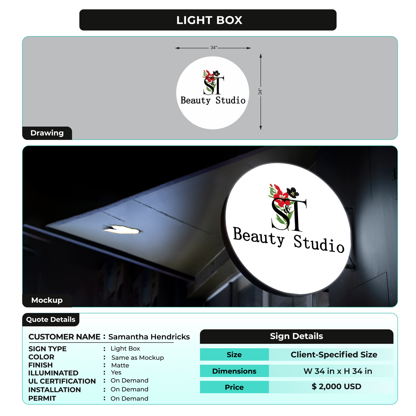 Business signage for Samantha Hendricks