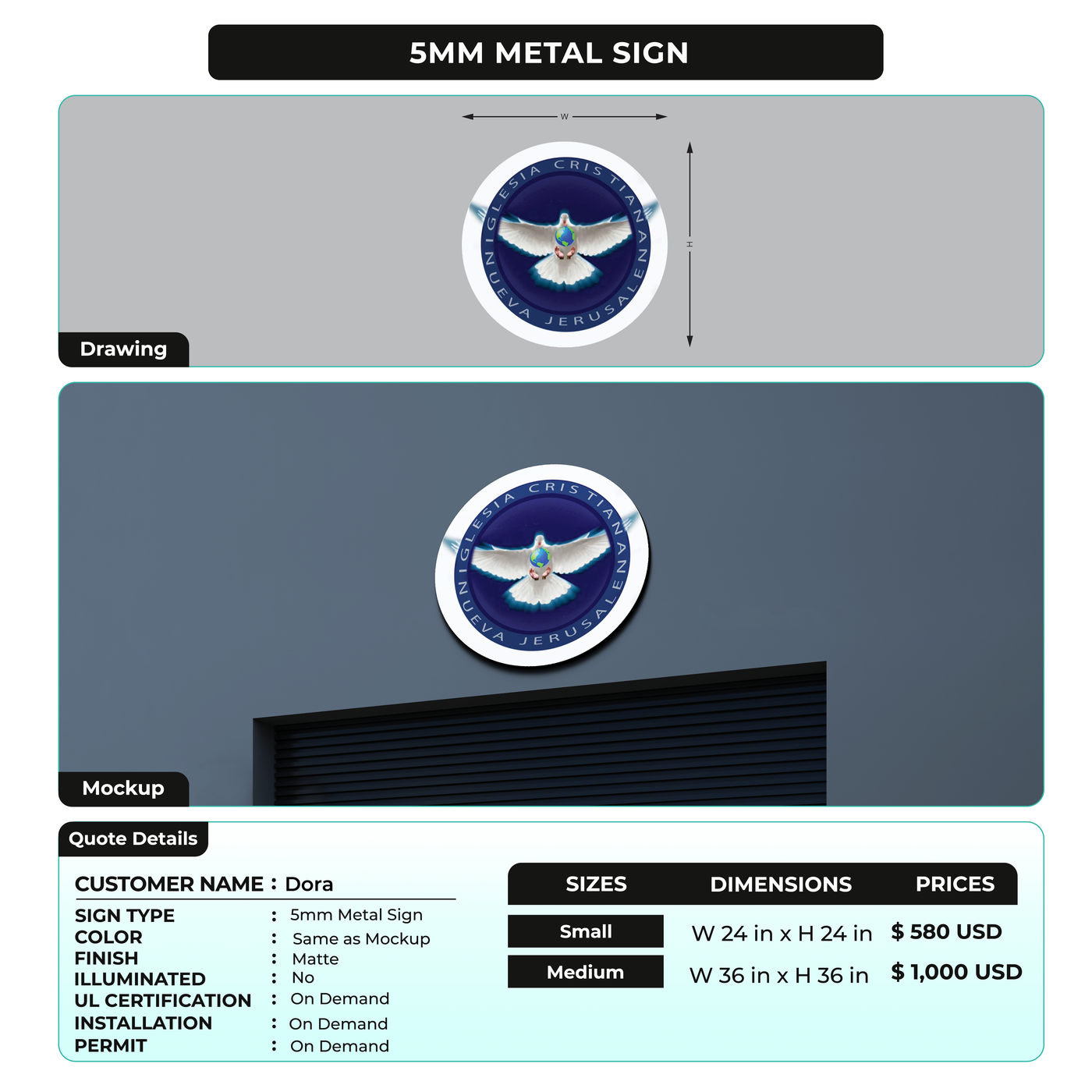 5mm metal sign for Dora