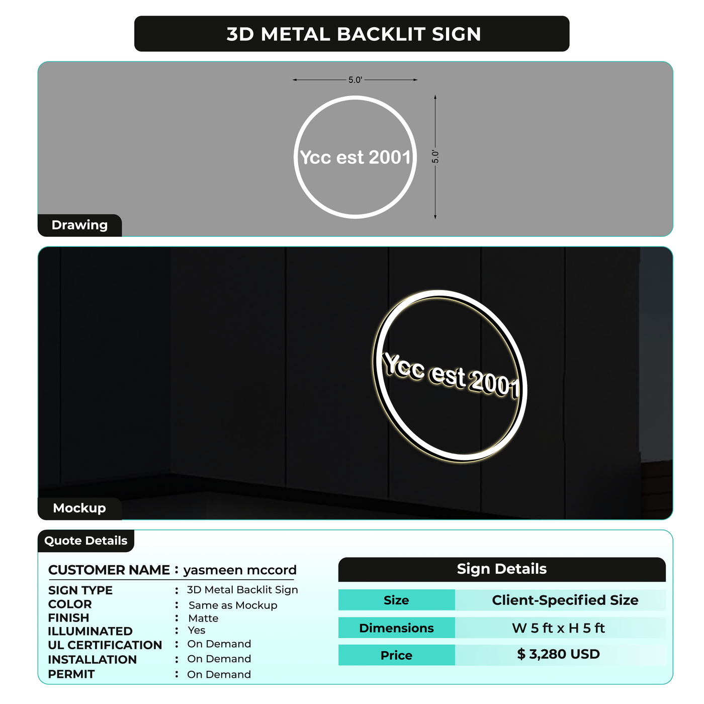 3D Metal Backlit for yasmeen mccord