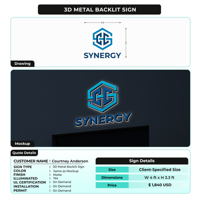 3D Metal Backlit Sign for Courtney Anderson