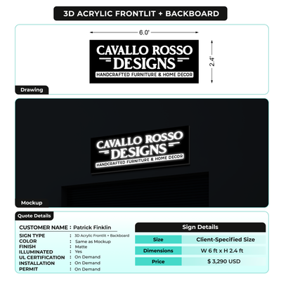 3D Acrylic Frontlit with backboard Sign for Patrick Finklin