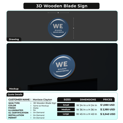 3D Wooden Blade Sign For Moniece Clayton