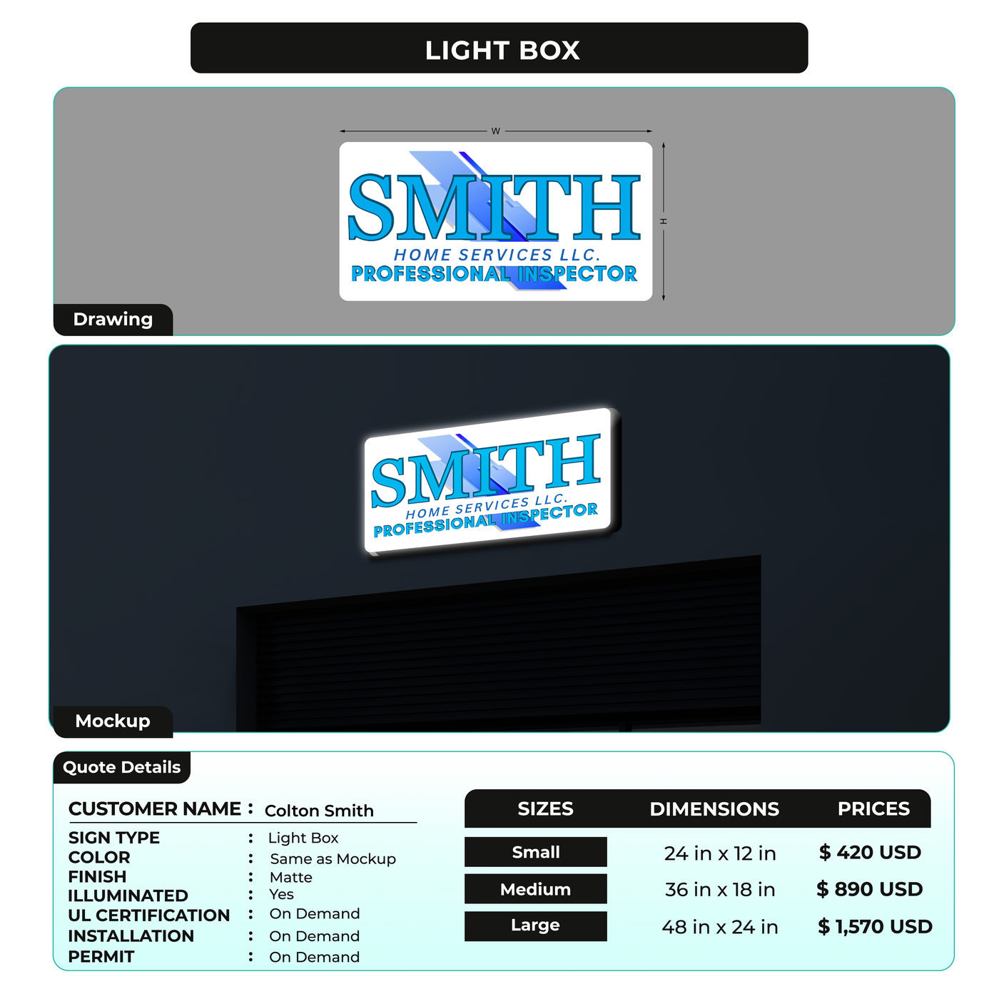 Lightbox Sign For Colton Smith