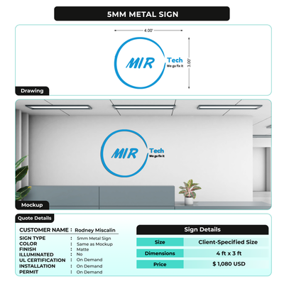 5MM Metal Signs for Rodney Miscalin