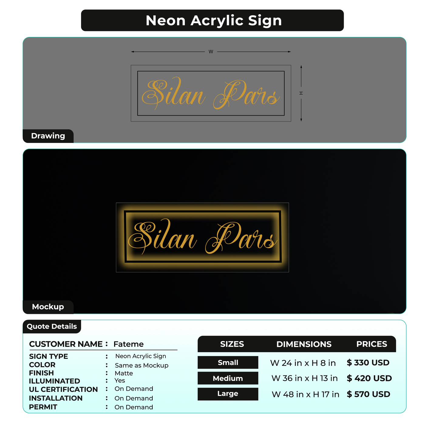 Neon Acrylic Sign For Fateme