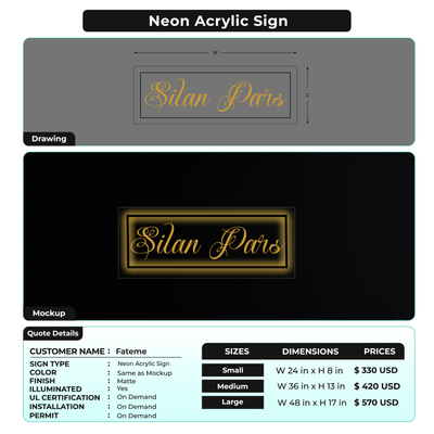 Neon Acrylic Sign For Fateme