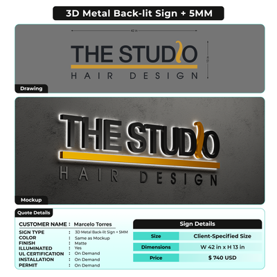 3D Metal Backlit Sign + 5MM for Marcelo Torres