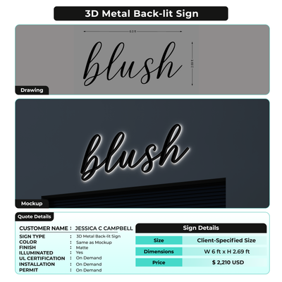 3D Metal Back-lit Signs For JESSICA C CAMPBELL