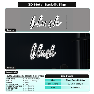 3D Metal Back-lit Signs For JESSICA C CAMPBELL