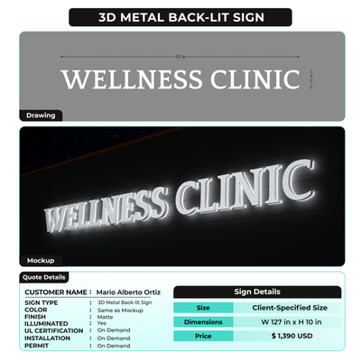3D Metal Back-lit Sign For Mario Alberto Ortiz