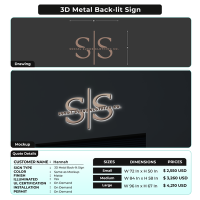 3D Metal Back-lit Sign For Hannah