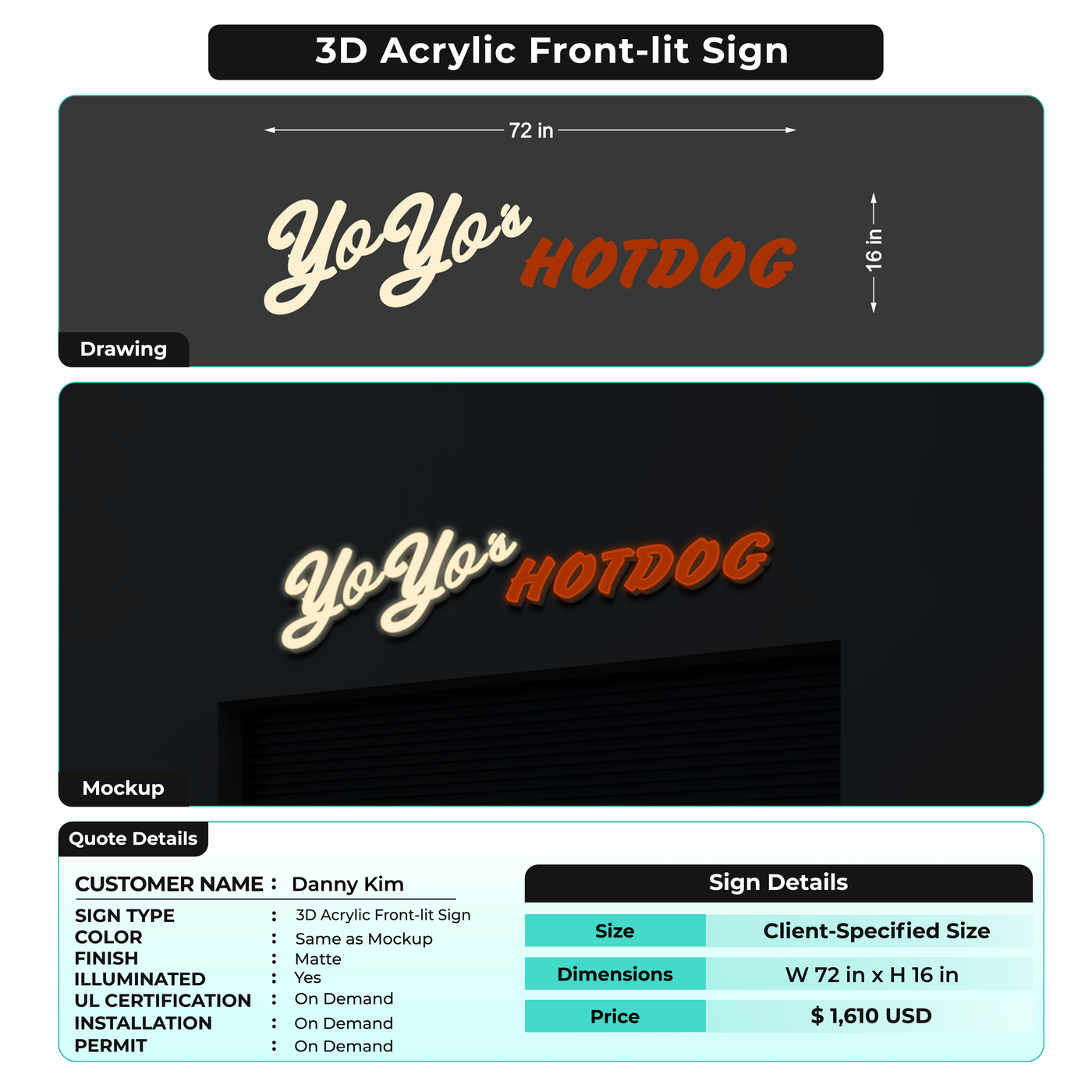 3d Acrylic Frontlit Sign  FOR Danny Kim