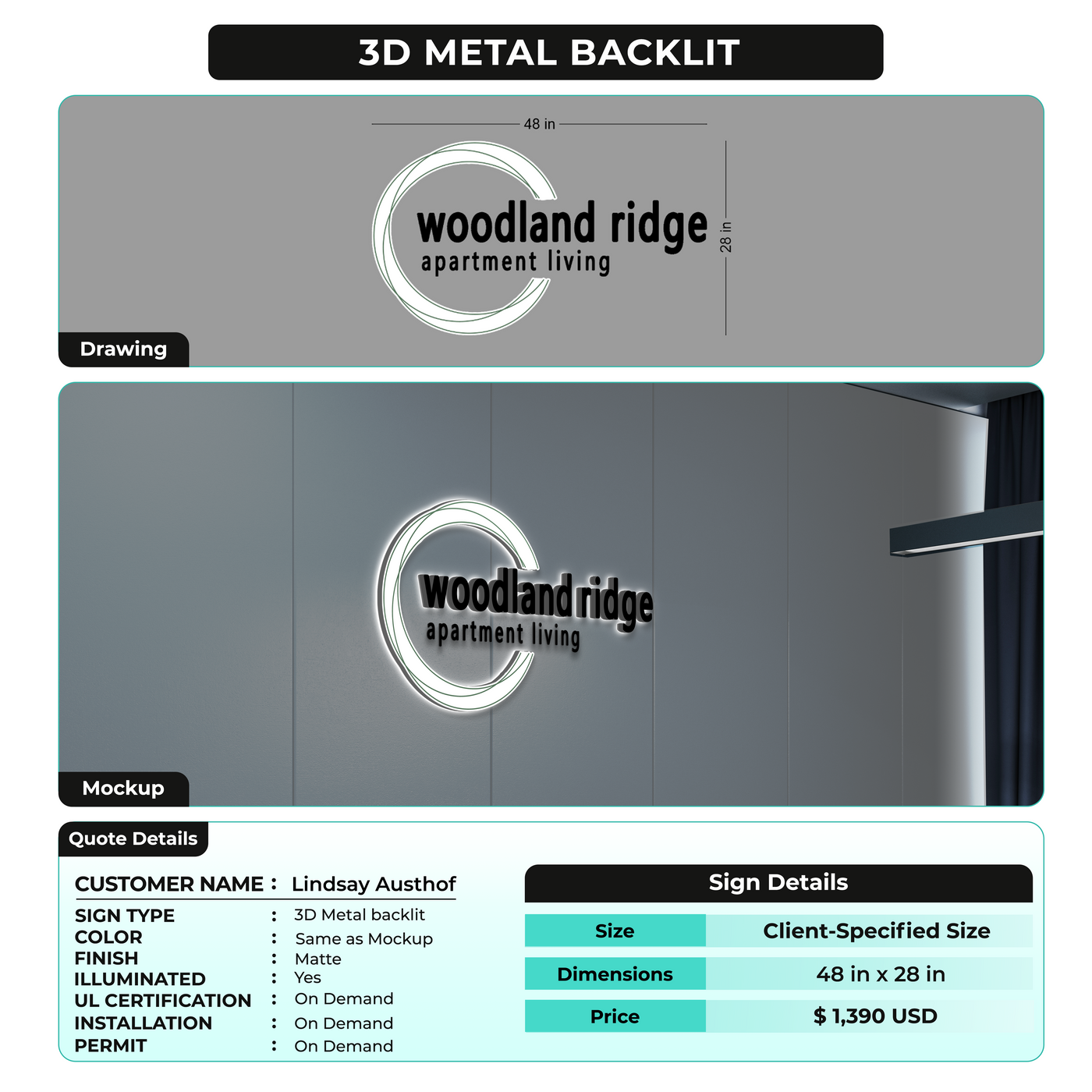 3D Acrylic Front-lit Sign For Lindsay Austhof