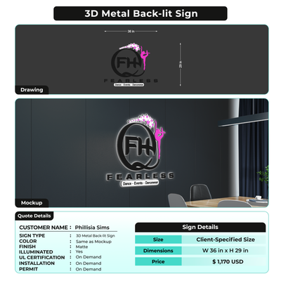 3D Metal Back-lit Sign For Phillisia Sims