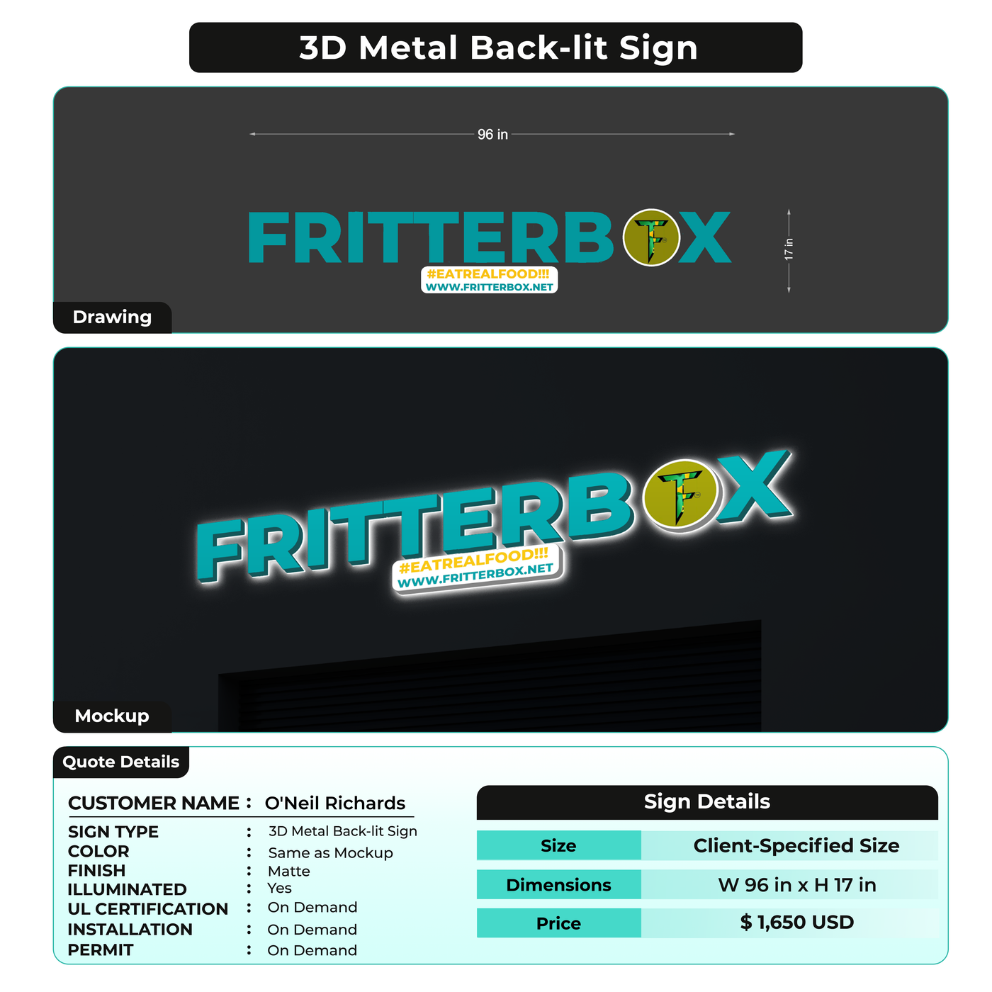 Custom Signs For O'Neil Richards