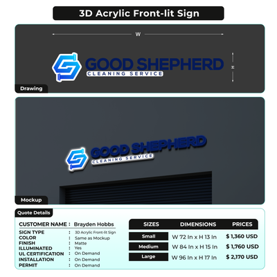 3D Acrylic Front-lit + Board  For Brayden Hobbs