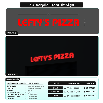3D Acrylic Front-lit Sign For Deme Ayele