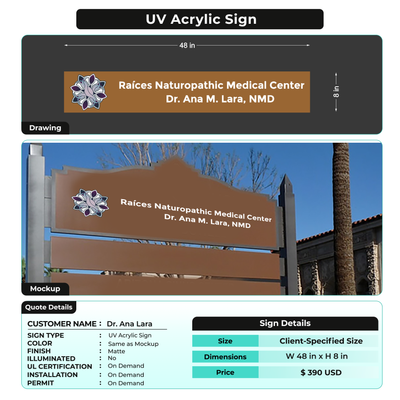 UV Acrylic Sign FOR Dr. Ana Lara