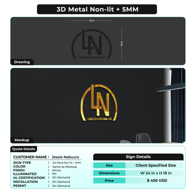 3D Metal Non-lit + 5MM Sign For Jessie Nabuurs
