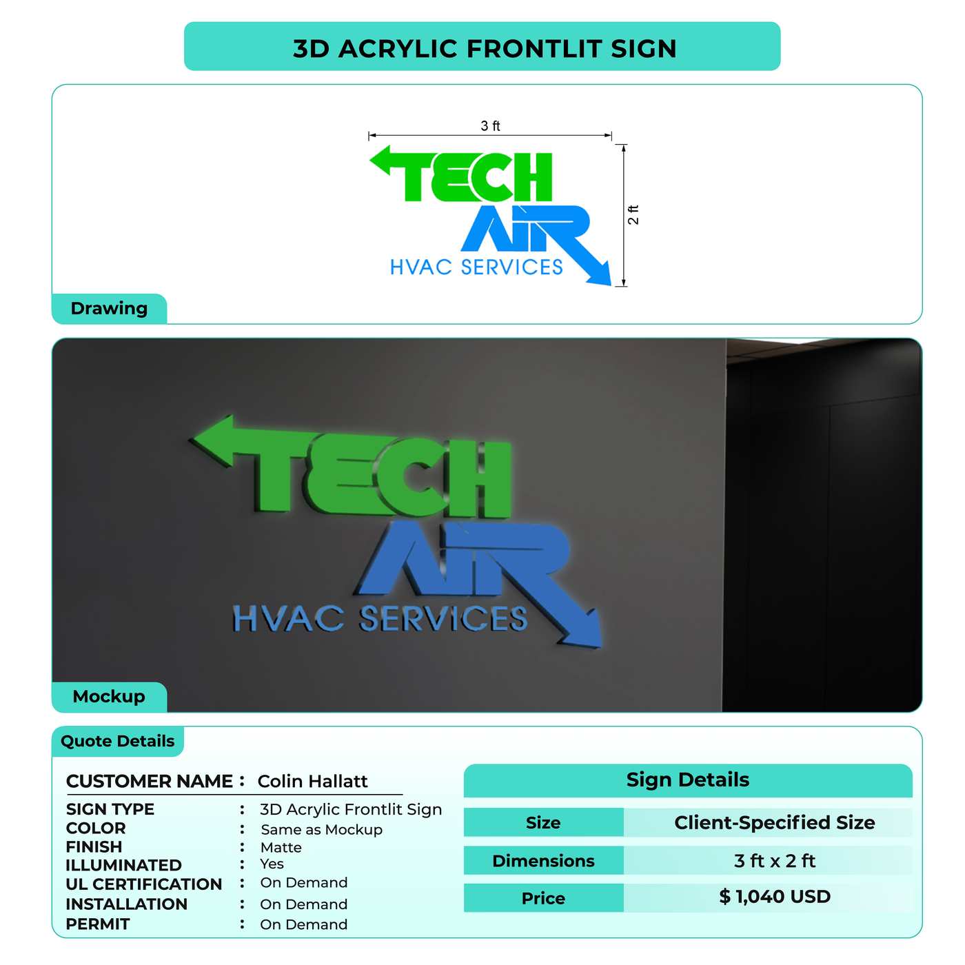 3d acrylic frontlit for Colin Hallatt