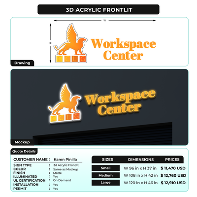 3D Acrylic Frontlit Sign for Karen Pinilla
