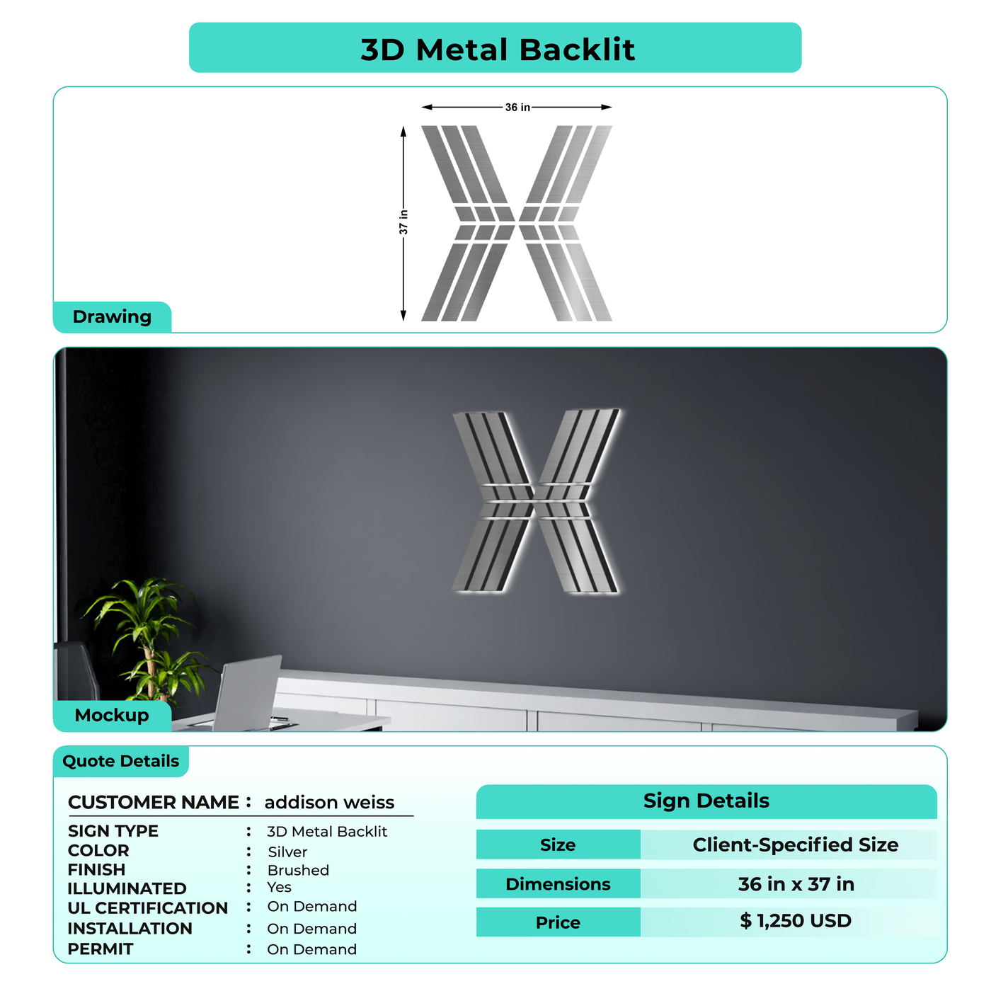 3d metal backlit for addison weiss