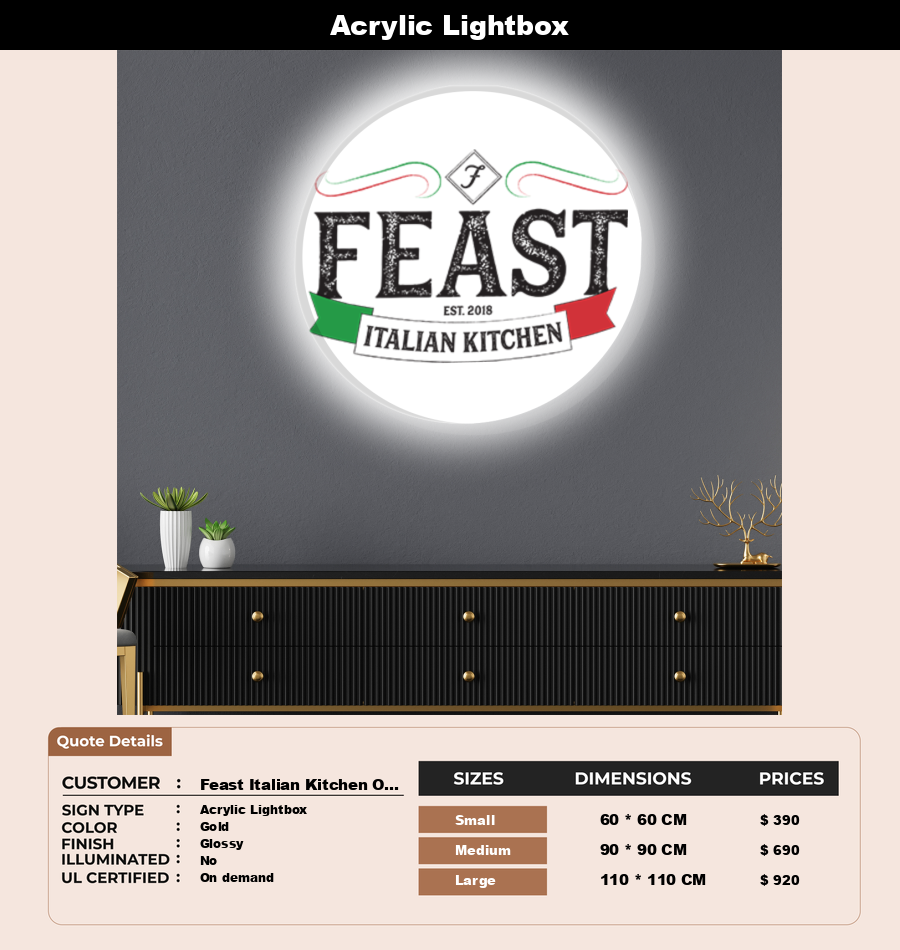 Signage Mockups for Feast Italian Kitchen Old Bridge NJ