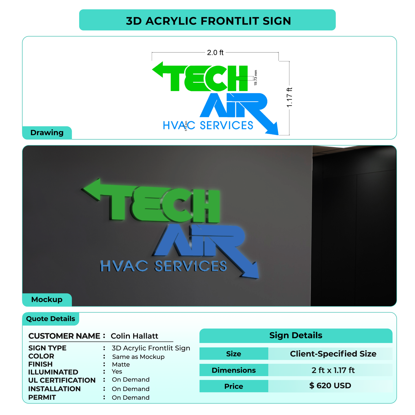 3d acrylic frontlit for Colin Hallatt